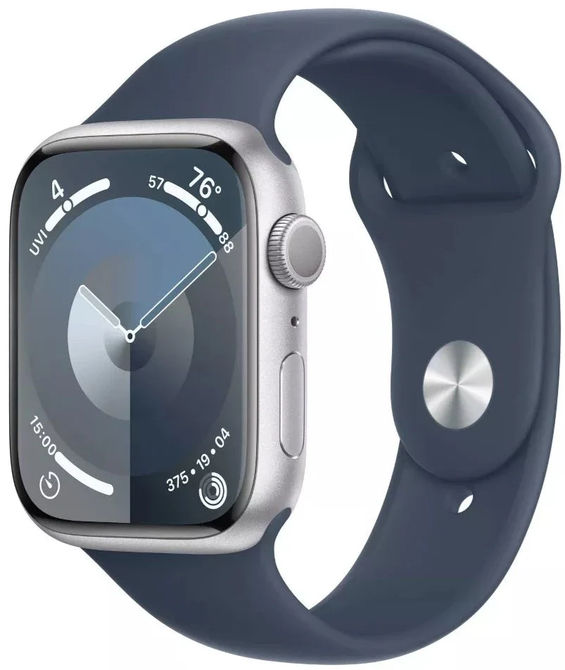 Apple Watch Series 9 (GPS) 45mm Silver Aluminum - Storm Blue Sport Band M/L (MR9E3LL/A)
