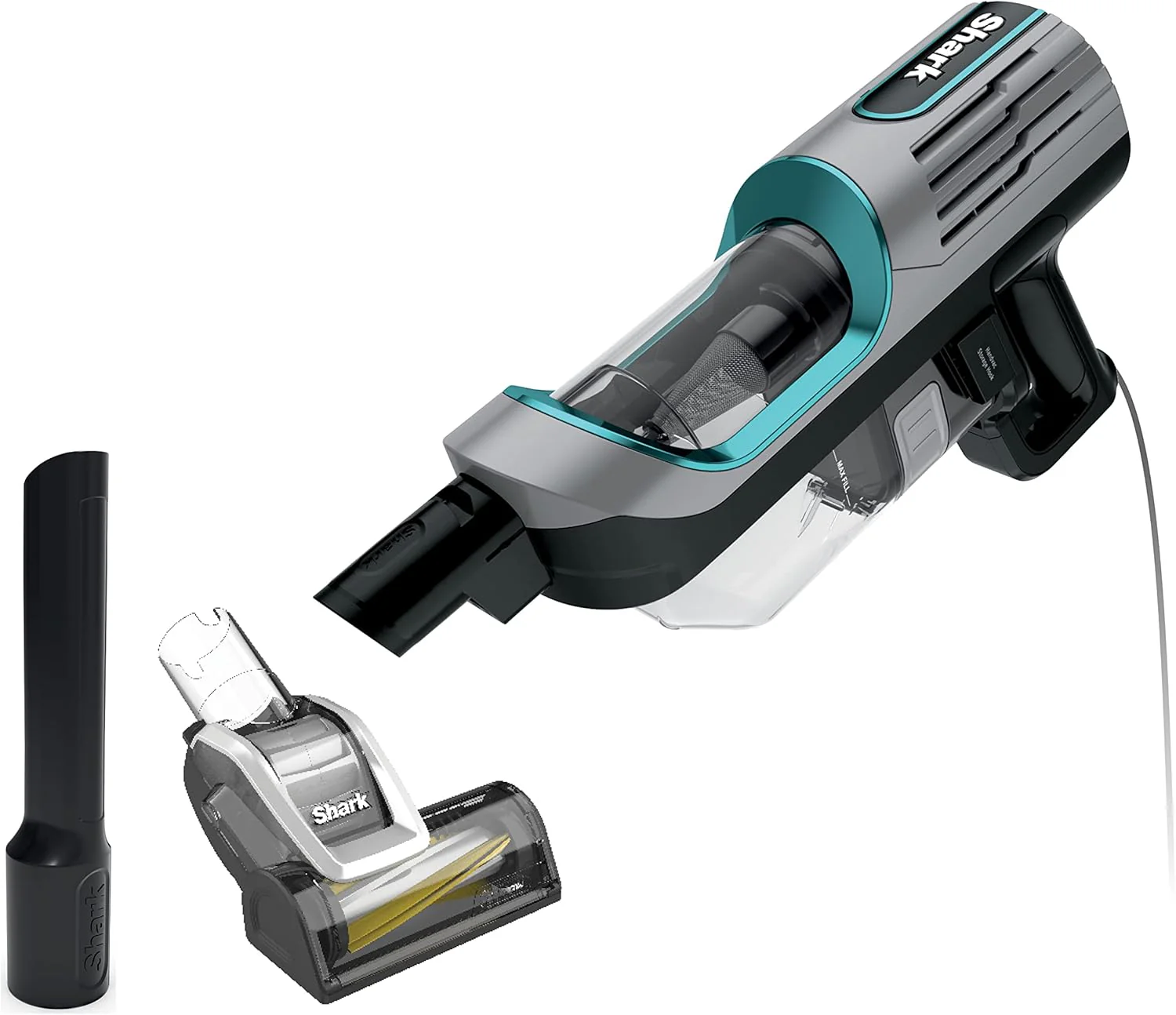 Shark HH202 Ultralight Corded Handheld Vacuum with Self-Cleaning Power Brush & Crevice Tool, Hypervelocity Suction & Removable Dust Cup, Perfect for Pets, Teal, 0.35 Qt