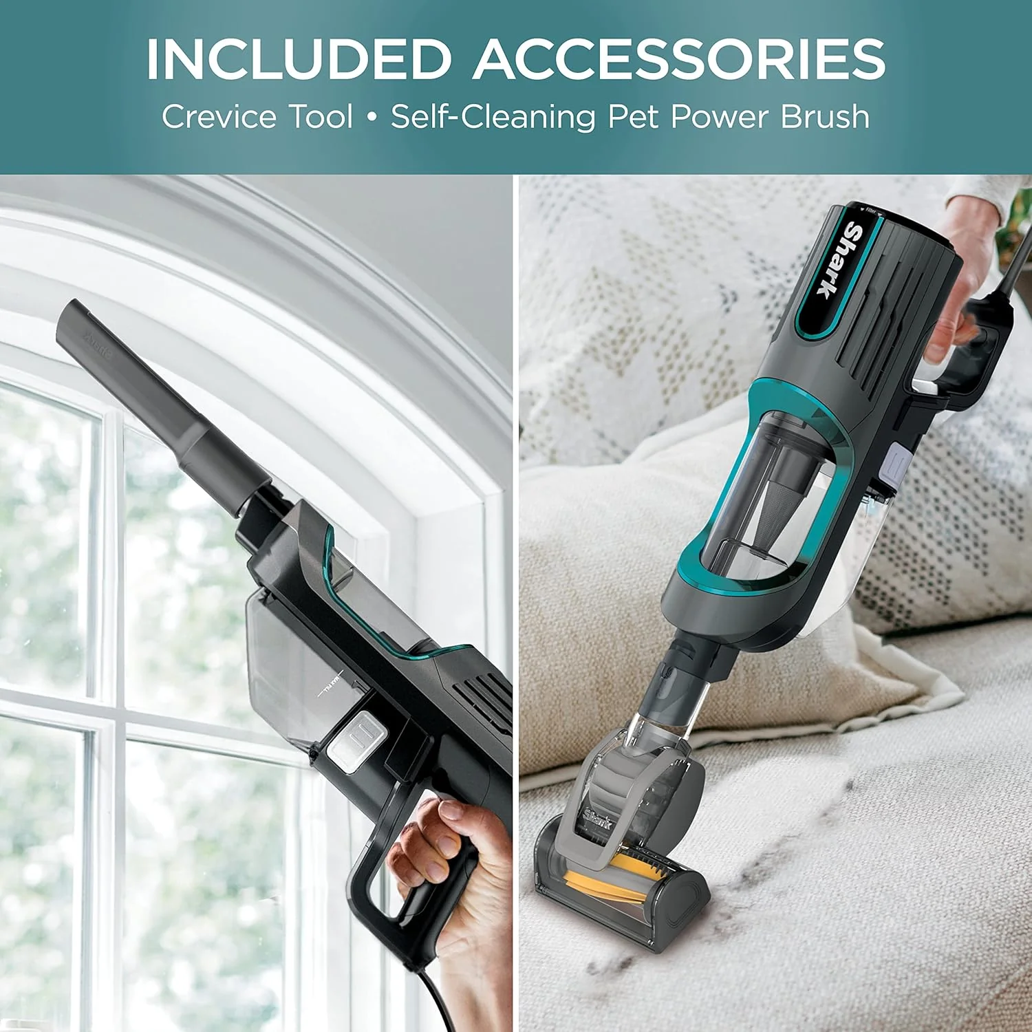 Shark HH202 Ultralight Corded Handheld Vacuum with Self-Cleaning Power Brush & Crevice Tool, Hypervelocity Suction & Removable Dust Cup, Perfect for Pets, Teal, 0.35 Qt - Image 7