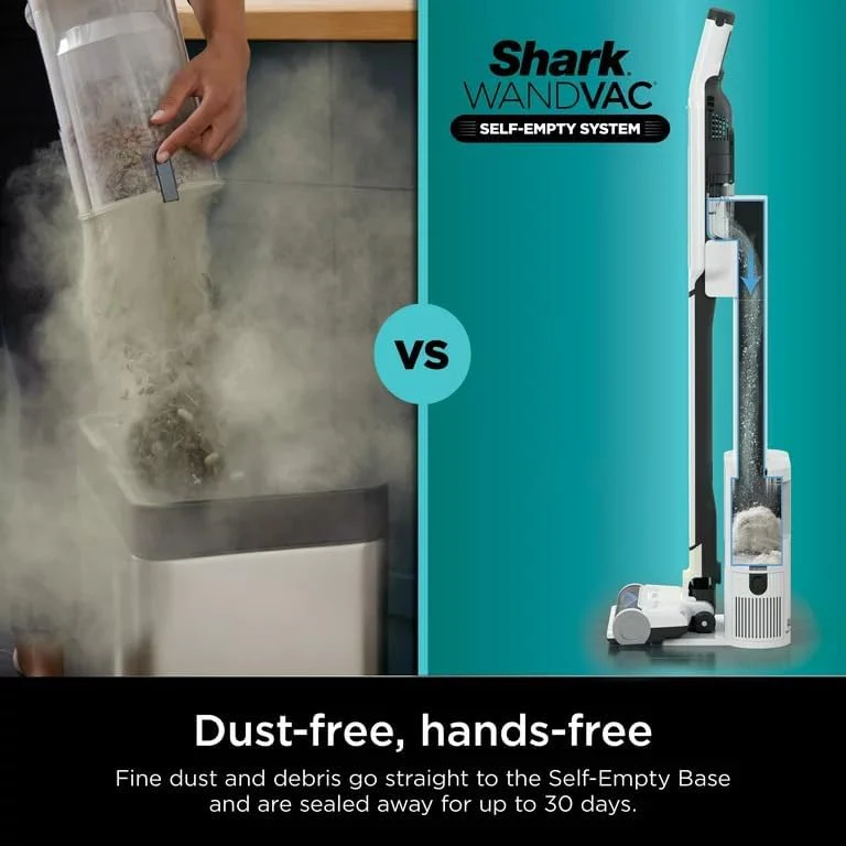 Shark WS640AE WANDVAC System, Ultra-Light Powerful Cordless Stick Vacuum with HEPA Self-Empty Base, Anti-Allergen Complete Seal, Self-Cleaning Brushroll & Duster Crevice Tool, White/Blue - Image 8