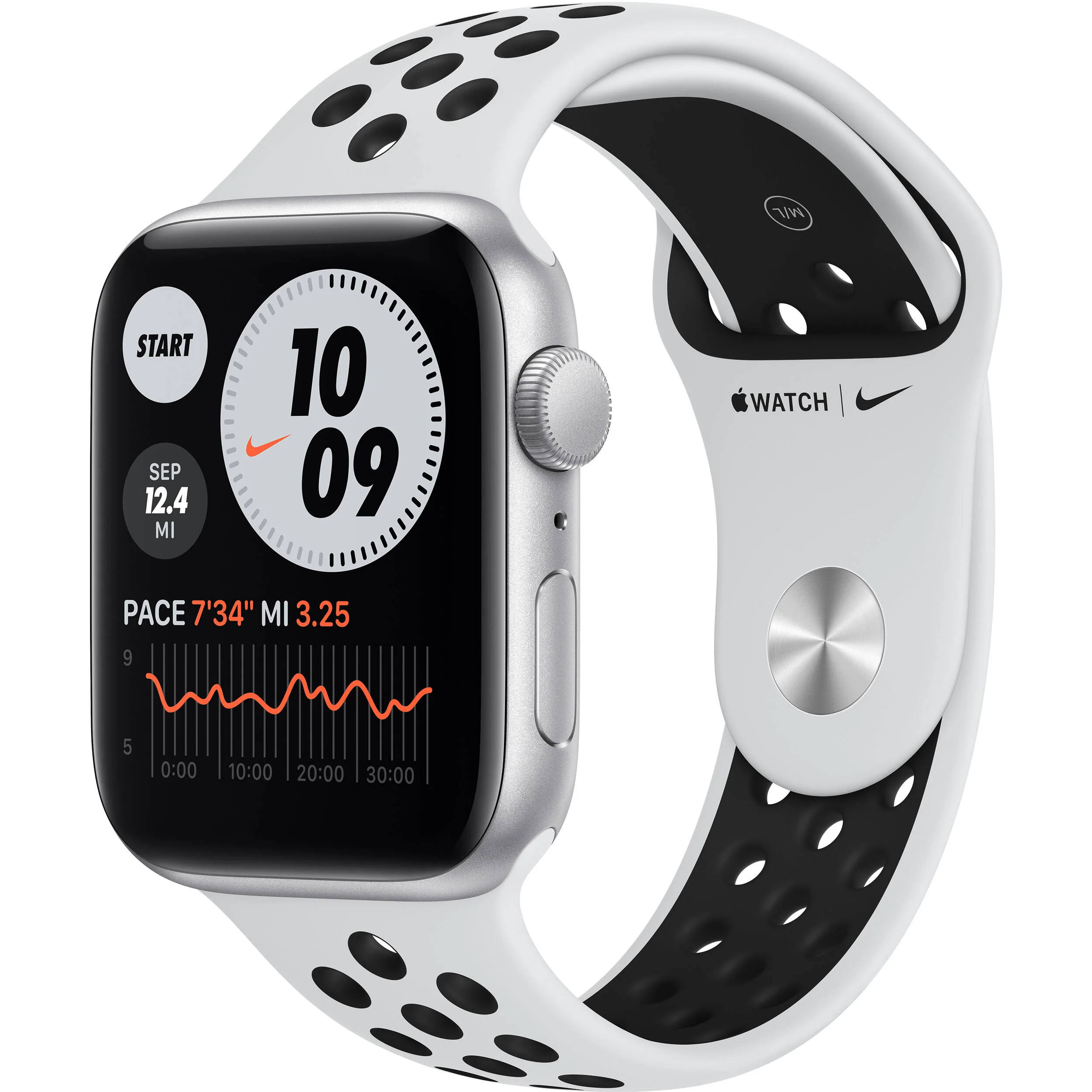 Apple Watch Nike SE 44 mm (GPS) Silver Aluminum Case with Pure Platinum/Black Nike Sport Band (MYYH2LL/A)