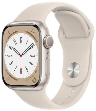 Apple Watch Series 8 (GPS) 45mm Starlight Aluminium Case with Starlight Sport Band- Size:M/L - (MNUQ3LL/A)