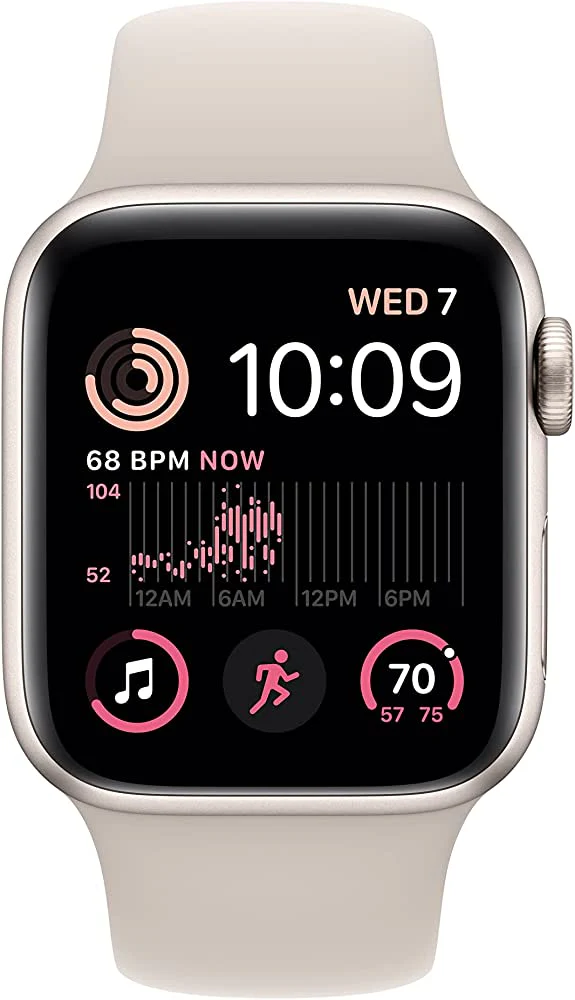 Apple Watch SE 2 (2022) 44mm (GPS+CELLULAR) Starlight Aluminum Case with Starlight Sport Band - Size:M/L - (MNTX3LL/A/A) - Image 2