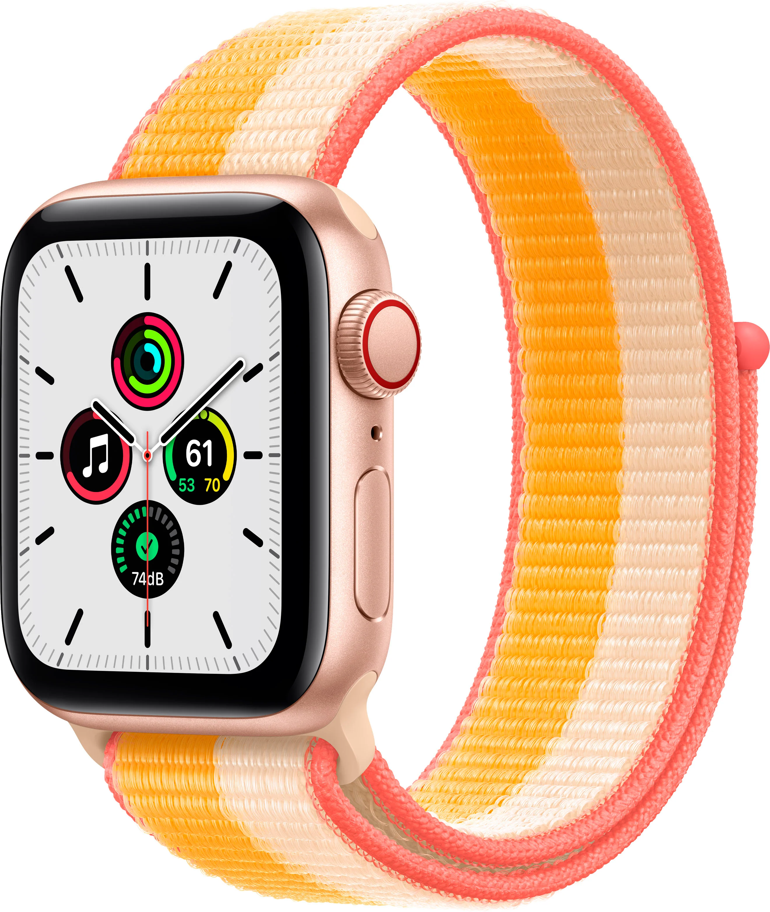 Apple Watch SE 40mm (GPS+CELLULAR) Gold Aluminum Case with Maize/White Sport Loop (MKQP3LL/A)