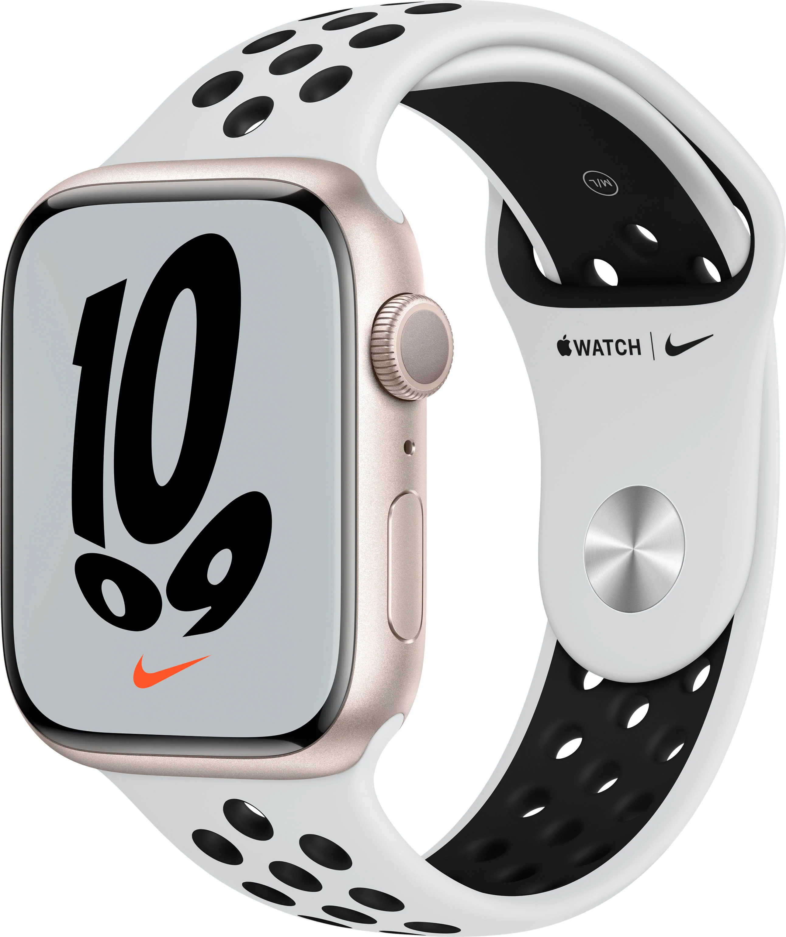 Apple Watch Series 7 Nike 45mm (GPS) Starlight Aluminum - Pure Platinum Sport Band (MKNA3LL/A)