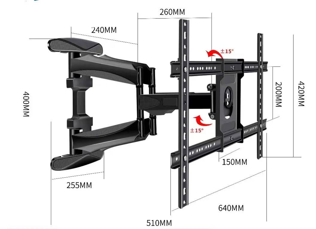 40-75 inch Full Motion TV Wall Mount Dual Articulating Arms up to 100 lbs and Max VESA 600 x 400mm, Wall Mount TV Bracket Swivel and Tilt Black (Model-767-L600) - Image 2