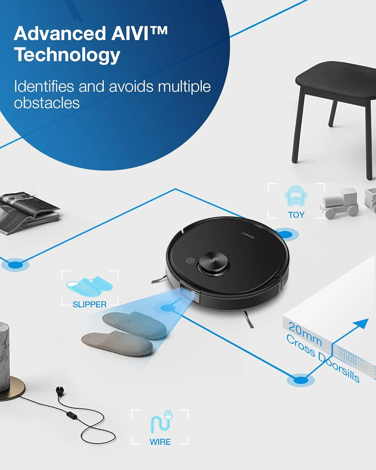 Ecovacs DEEBOT OZMO T8 AIVI Vacuum Cleaner, Robotic Vacumm and Mop in One-Go, Precise Laser Mapping Smart AI Object Recognition, On-Demand Live Video, Powerful Custom Clean, 180min Runtime, Black - Image 6