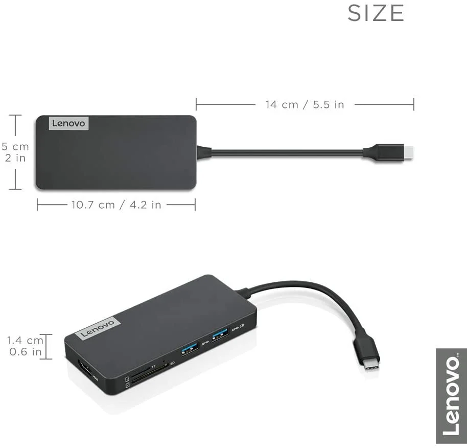 Lenovo USB-C 7-in-1 Hub, with USB-C Laptop Charging Port, USB 3.1, USB 2.0, HDMI, TF Card Reader, SD Card Reader, GX90T77924, Iron Grey - Image 3