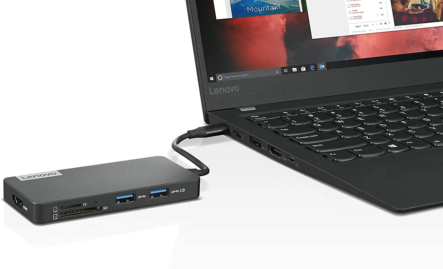 Lenovo USB-C 7-in-1 Hub, with USB-C Laptop Charging Port, USB 3.1, USB 2.0, HDMI, TF Card Reader, SD Card Reader, GX90T77924, Iron Grey - Image 5