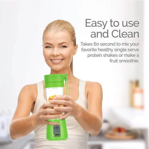 Mini Portable Blender USB Rechargeable Fruit Mixer Juicer 380mL Bottle - Green - Image 3