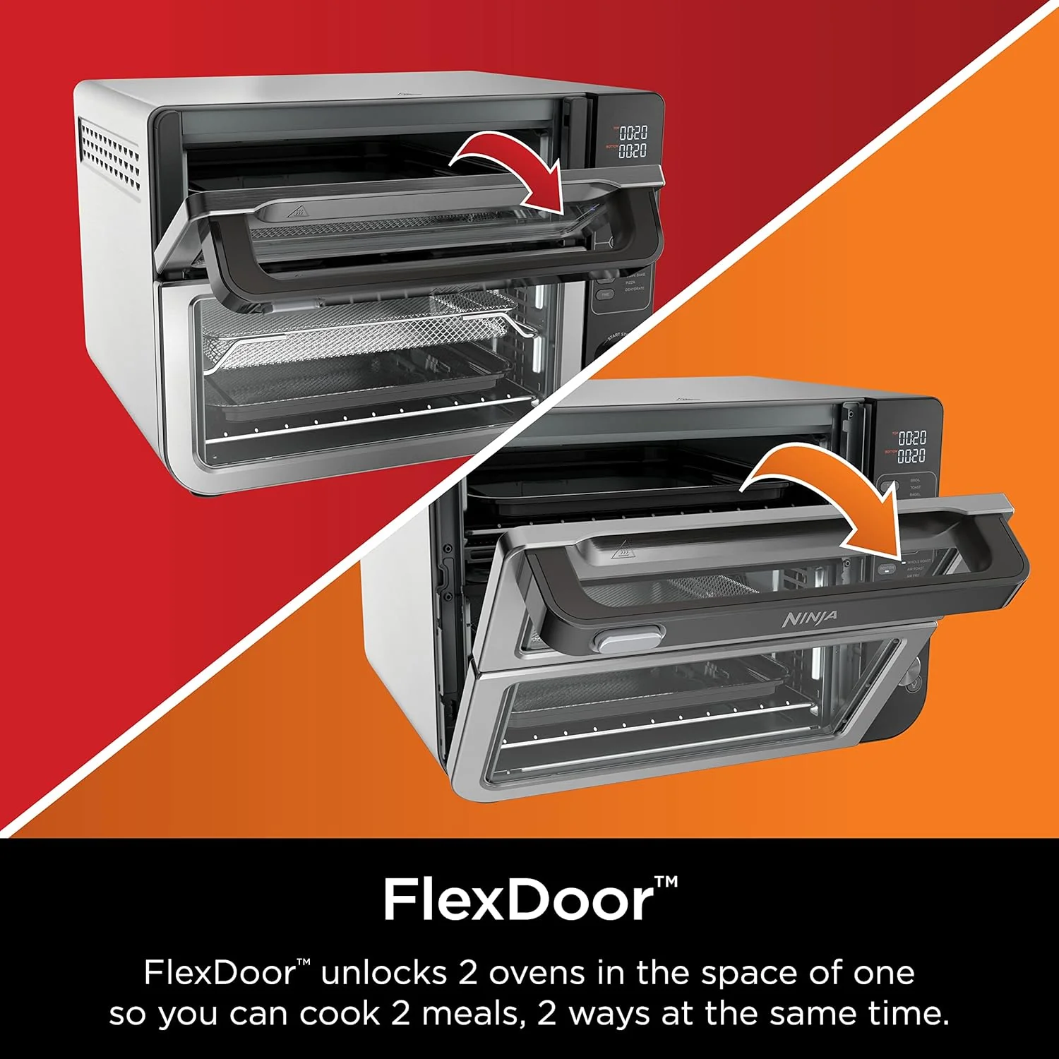 Ninja DCT401 12-in-1 Double Oven with FlexDoor, FlavorSeal & Smart Finish, Rapid Top Convection and Air Fry Bottom , Bake, Roast, Toast, Air Fry, Pizza and More, Stainless Steel - Image 2