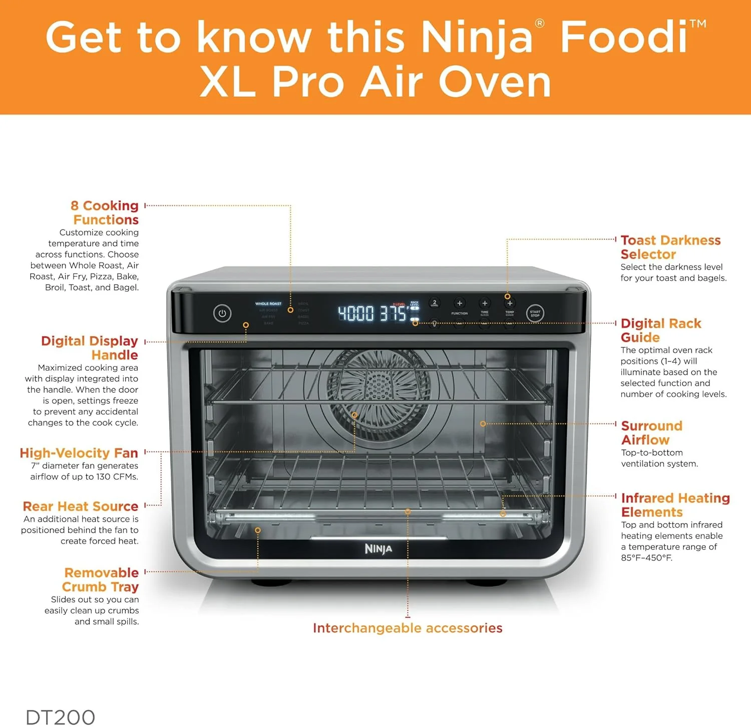 Ninja-DT200-Foodi-8-in-1-XL Pro Air Fry Oven Large Countertop Convection Oven - Image 5