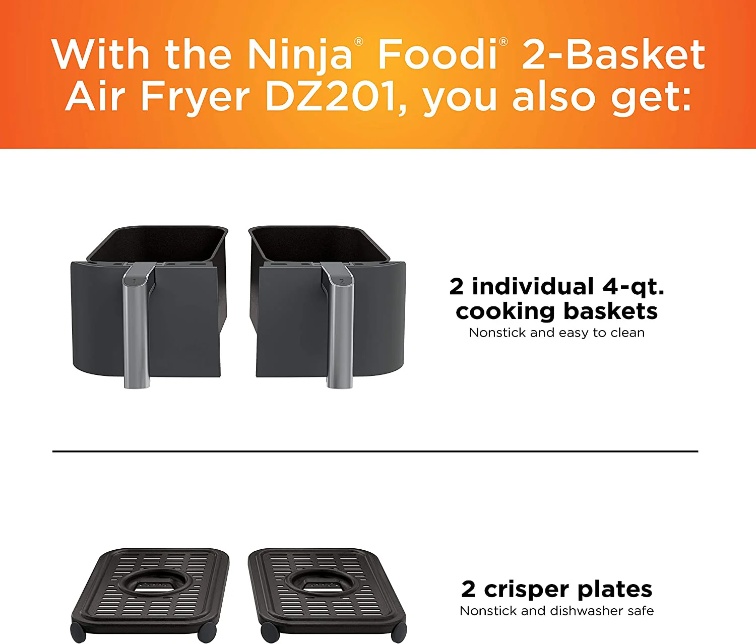Ninja DZ201 Foodi 8 Quart 6-in-1 DualZone 2-Basket Air Fryer with 2 Independent Frying Baskets, Match Cook & Smart Finish to Roast, Broil, Dehydrate & More for Quick, Easy Meals (DZ201) - Image 12