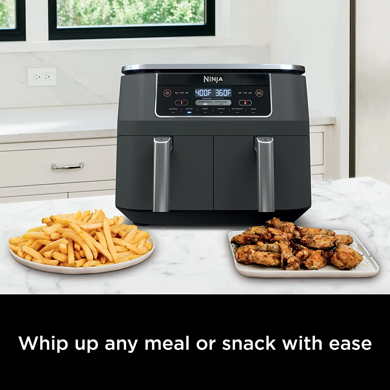 Ninja DZ201 Foodi 8 Quart 6-in-1 DualZone 2-Basket Air Fryer with 2 Independent Frying Baskets, Match Cook & Smart Finish to Roast, Broil, Dehydrate & More for Quick, Easy Meals (DZ201) - Image 6