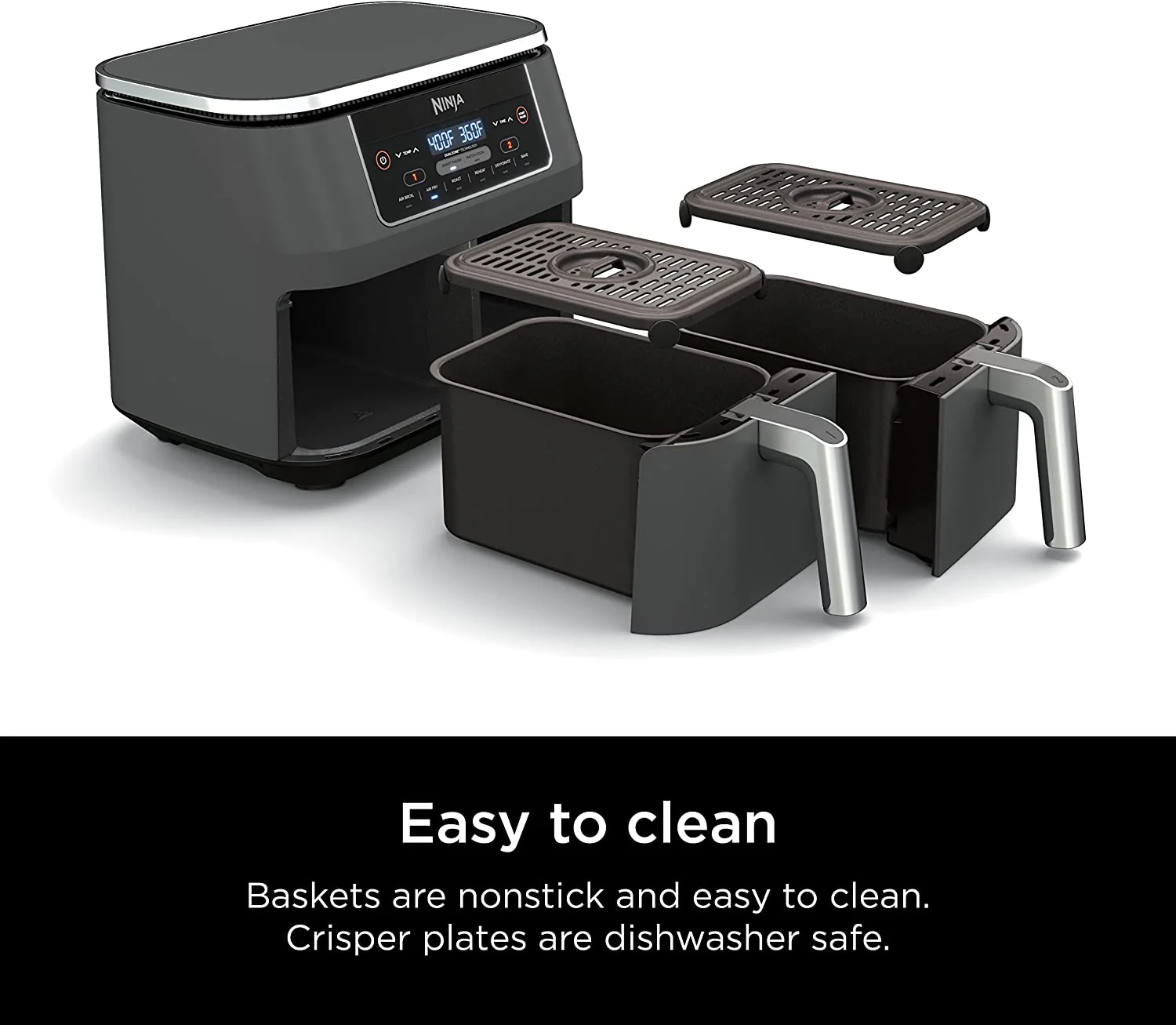 Ninja DZ201 Foodi 8 Quart 6-in-1 DualZone 2-Basket Air Fryer with 2 Independent Frying Baskets, Match Cook & Smart Finish to Roast, Broil, Dehydrate & More for Quick, Easy Meals (DZ201) - Image 8