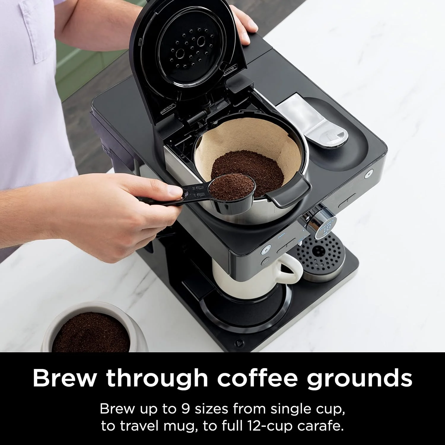 Ninja Espresso & Coffee Barista System, Single-Serve Coffee & Nespresso Capsule Compatible, 12-Cup Carafe, Built-in Frother, Black and Silver, CFN601 - Image 3