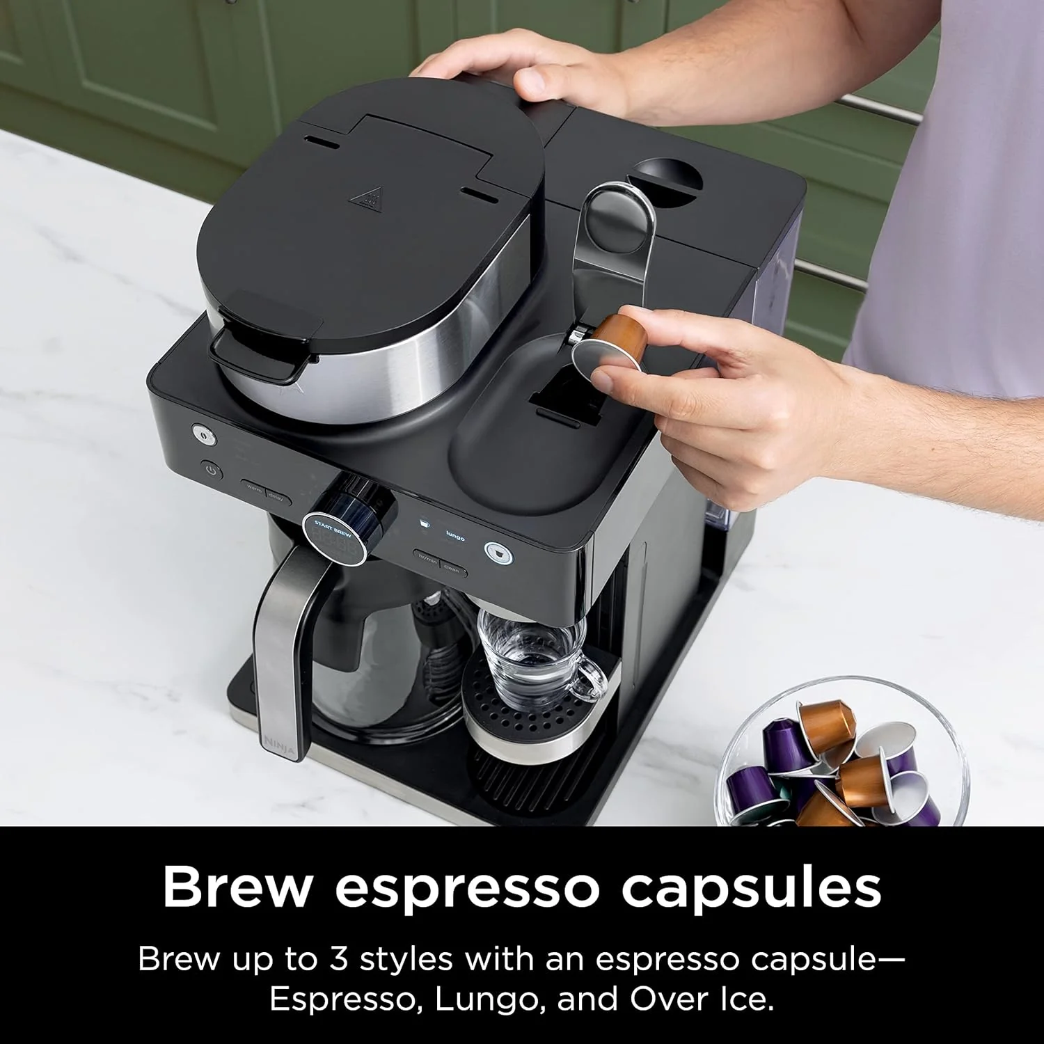 Ninja Espresso & Coffee Barista System, Single-Serve Coffee & Nespresso Capsule Compatible, 12-Cup Carafe, Built-in Frother, Black and Silver, CFN601 - Image 4