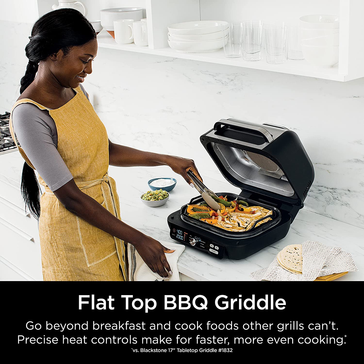Ninja IG601 Foodi XL 7-in-1 Indoor Grill Combo, use Opened or Closed, Air Fry, Dehydrate & More, Pro Power Grate, Flat Top Griddle, Crisper, Black, 4 Quarts (IG601) - Image 4