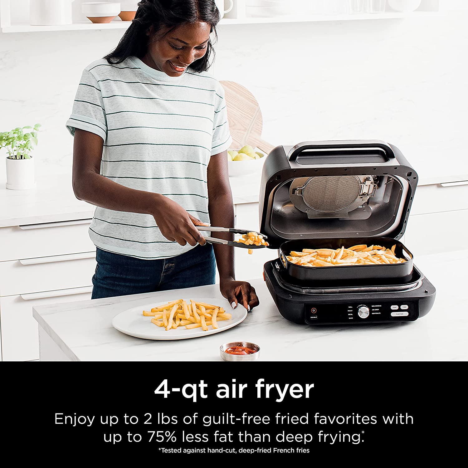 Ninja IG601 Foodi XL 7-in-1 Indoor Grill Combo, use Opened or Closed, Air Fry, Dehydrate & More, Pro Power Grate, Flat Top Griddle, Crisper, Black, 4 Quarts (IG601) - Image 5