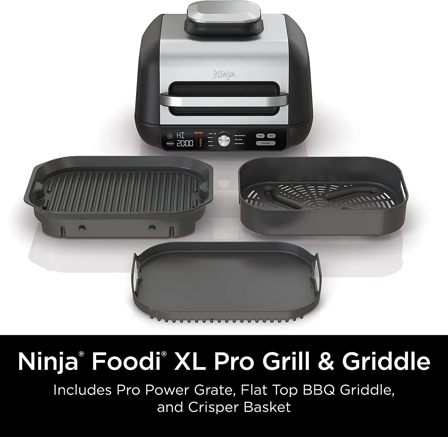 Ninja IG601 Foodi XL 7-in-1 Indoor Grill Combo, use Opened or Closed, Air Fry, Dehydrate & More, Pro Power Grate, Flat Top Griddle, Crisper, Black, 4 Quarts (IG601) - Image 8