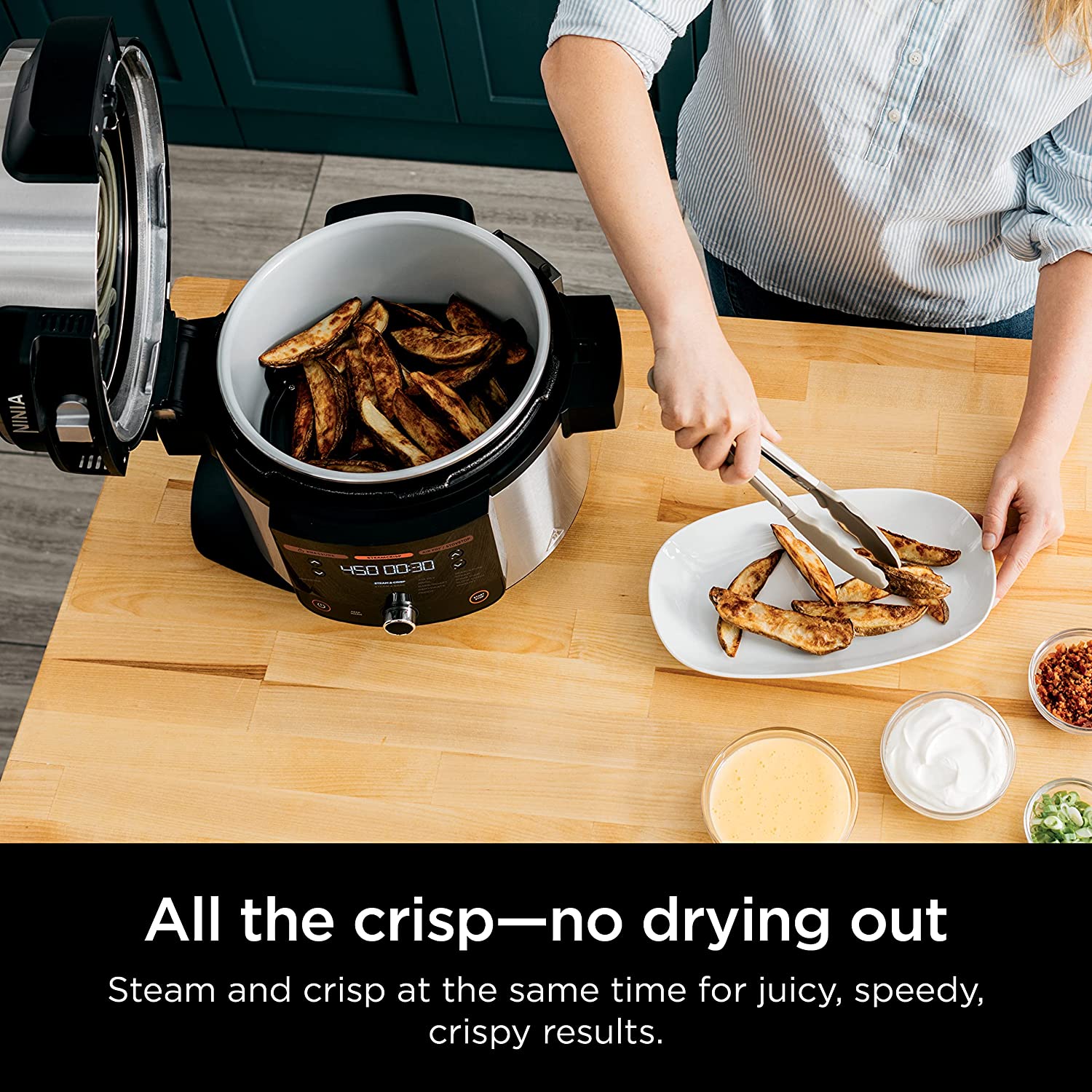 Ninja OL501 Foodi 6.5 Qt. 14-in-1 Pressure Cooker Steam Fryer with SmartLid, that Air Fries, Proofs & More, with 2-Layer Capacity, 4.6 Qt. Crisp Plate & 25 Recipes (OL501) - Image 7