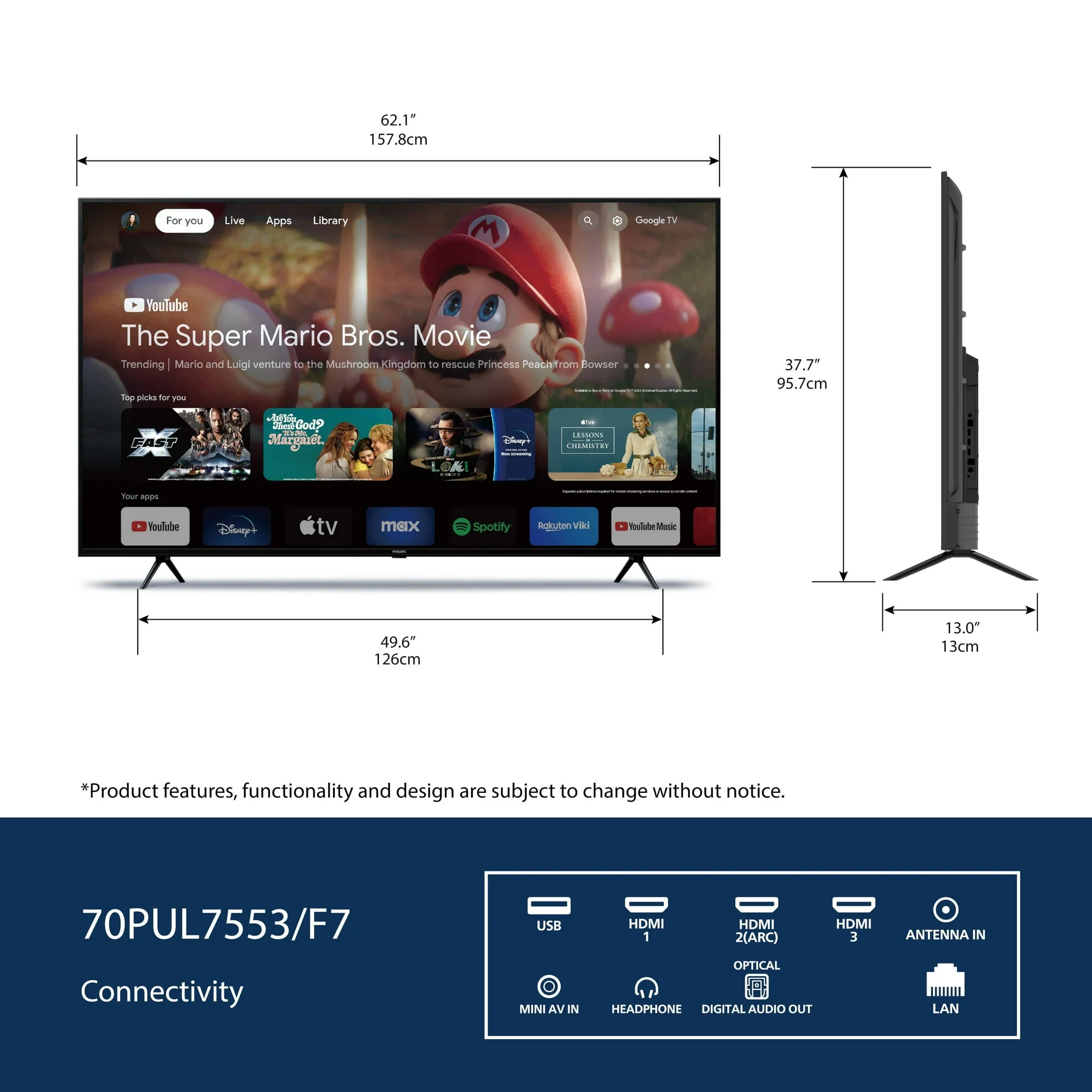 Philips 70" Class 4K Ultra HD (2160p) Google Smart LED Television (70PUL7553/F7) - Image 7