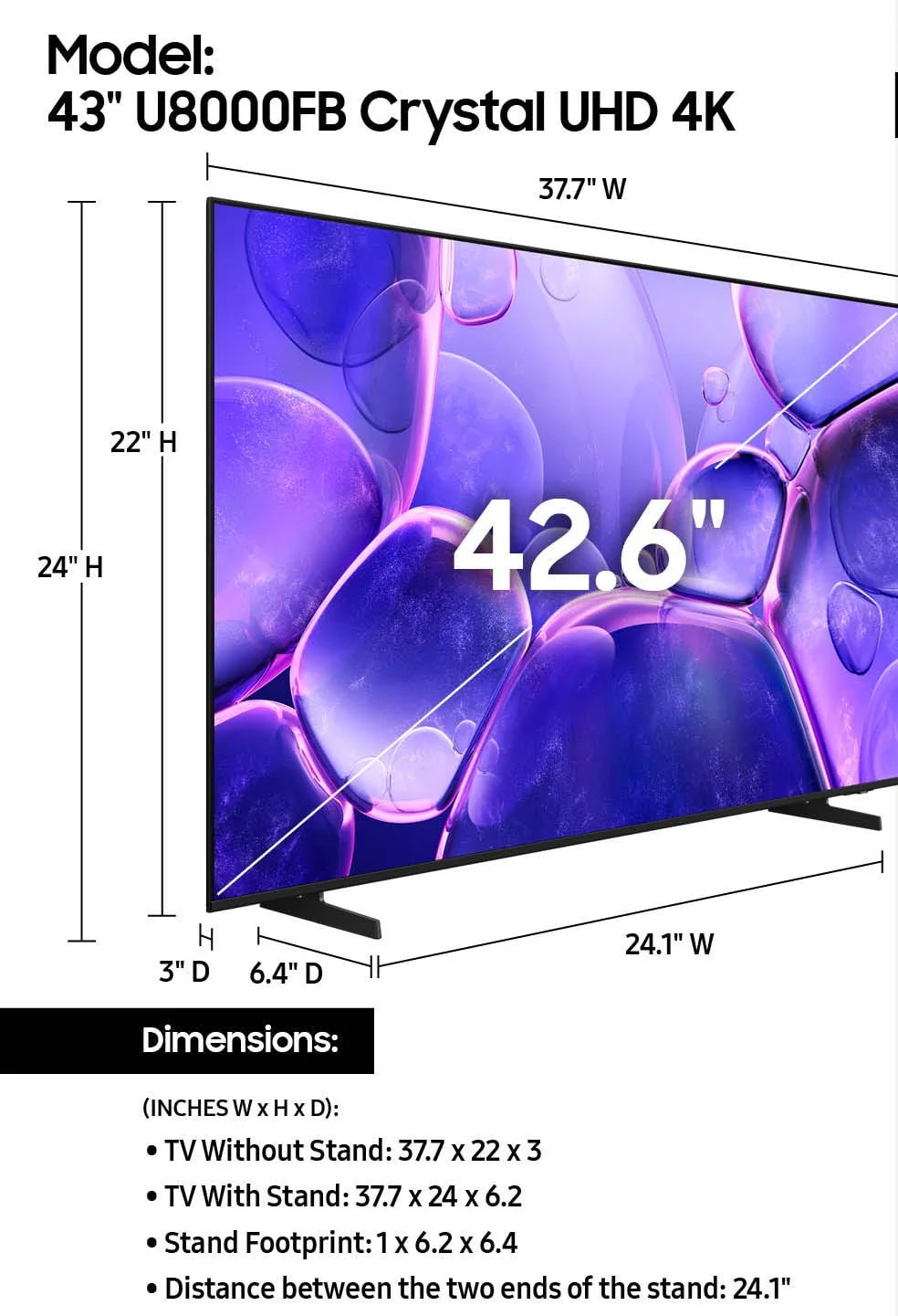 Samsung 43” Class Crystal UHD U8000FB 4K Smart TV 2025 MODEL - Image 3