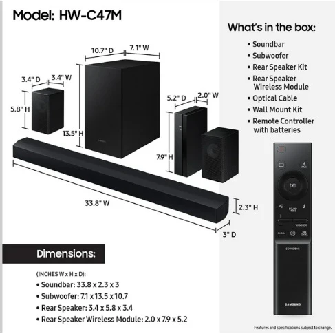 SAMSUNG B-Series 4.1.CH Soundbar & Rear Speakers with Subwoofer, Bluetooth, HW-C47M/ZA - Image 5