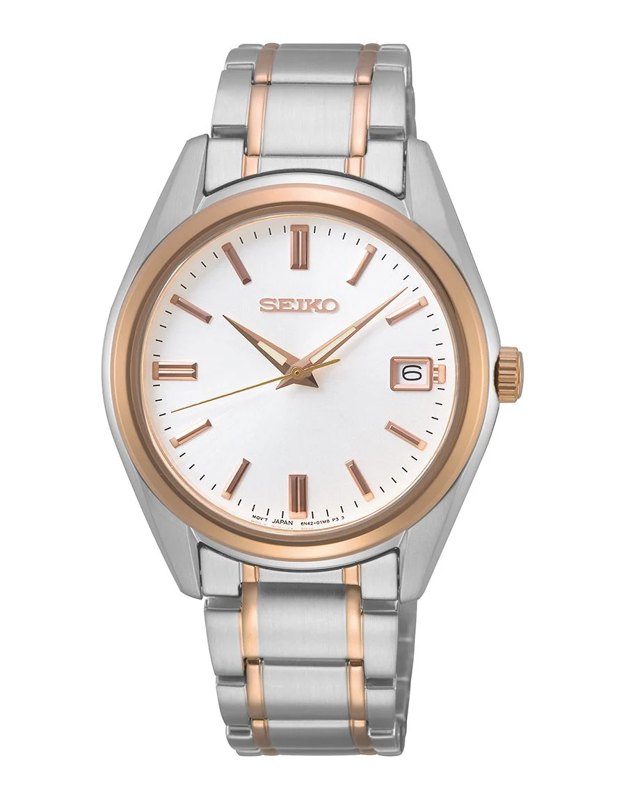 Seiko SUR322 Women's Essentials Stainless Steel Japanese Quartz With Two Tone Strap, Silver/Rose Gold - Image 2
