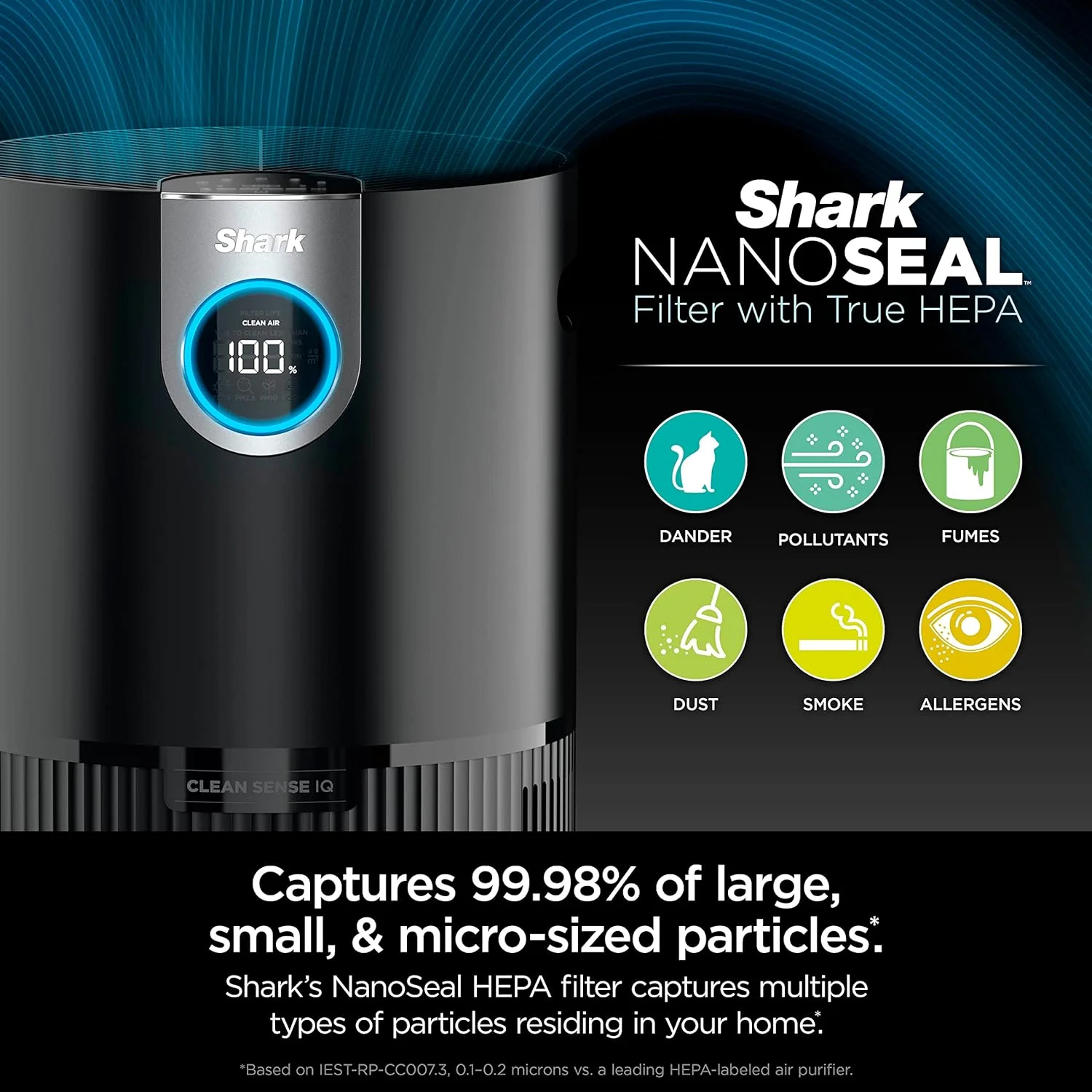 Shark Air Purifier MAX with NanoSeal HEPA, Cleansense IQ, Odor Lock, Cleans up to 1200 Sq. Ft. and 99.98% of particles, dust, allergens, smoke, 0.1?€?0.2 microns, Grey, HP202 - Image 3