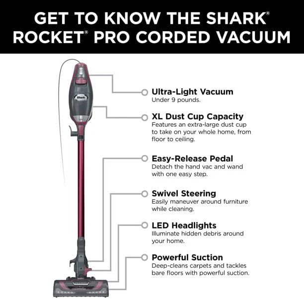 SHARK HV370 Rocket Pro Corded Stick Vacuum, Comet Red - Image 9
