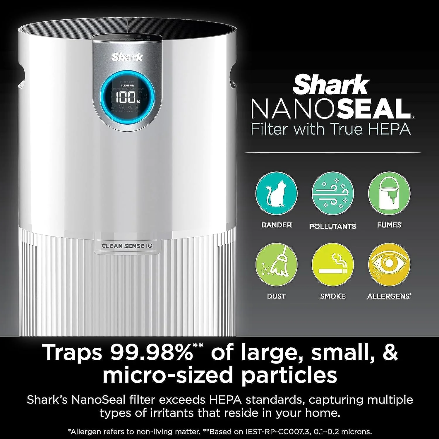 SHARK UA205 Nanoseal HEPA Air Purifier MAX with Clean Sense for Home, Allergies, 1350 Sq Ft, XL Room, Captures 99.98% of Particles, Pollutants, Dust, Smoke, Allergens & Smells - Image 2