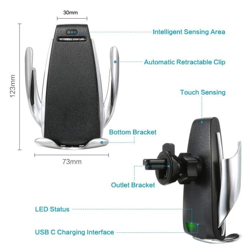 Smart Sensor Auto Open / Lock Phone Holder Qi Wireless Charger Car Holder - Image 3