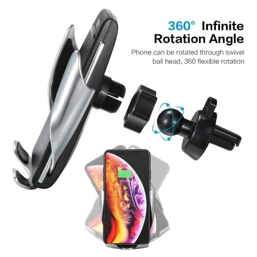 Smart Sensor Auto Open / Lock Phone Holder Qi Wireless Charger Car Holder - Image 5