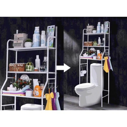 Three Shelf Over Toilet Bathroom Rack Holder for Bath Essentials, Plants - Image 2